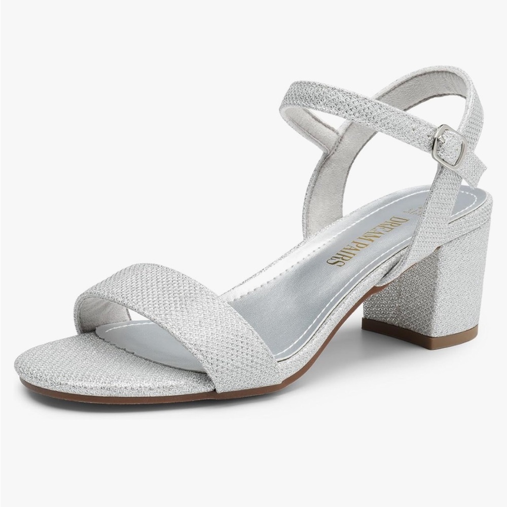 Dream Pairs low block heel sandals silver glitter